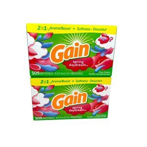 Gain Spring Daydream Dryer Sheets, Two Boxes, 210 Sheets Total (105 per Box)